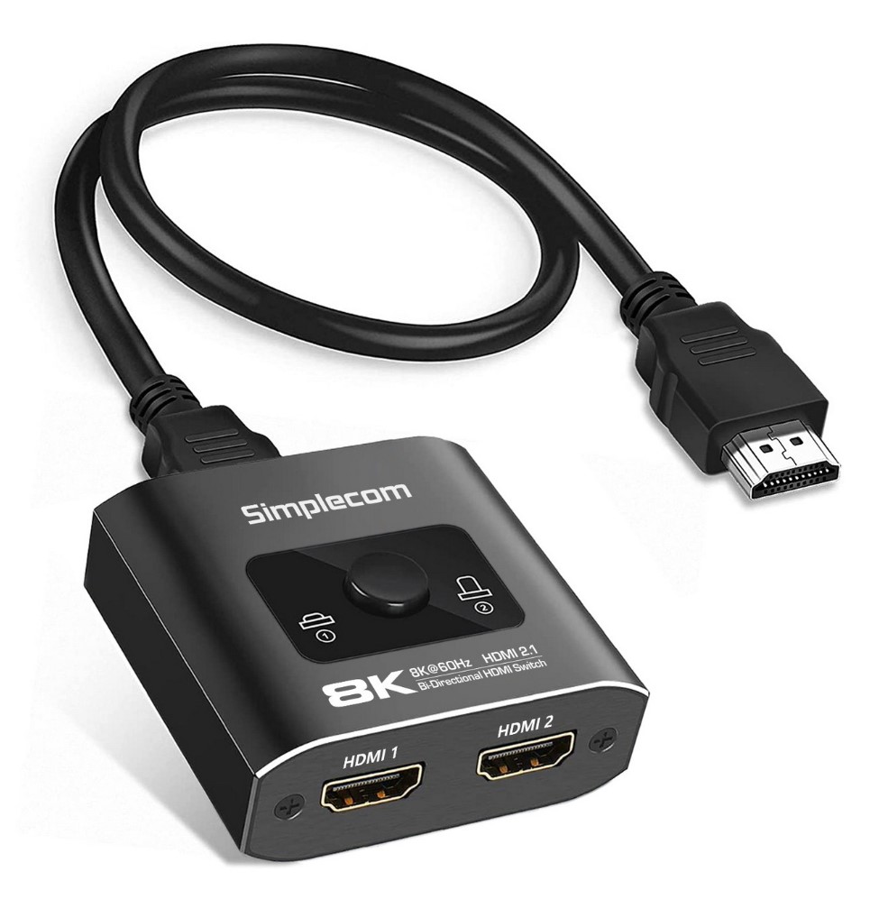 Simplecom CM302V2 Bi-Directional 2-Way HDMI 2.1 Switch Selector - Supports 8K@60Hz, 48Gbps Bandwidth, HDCP 2.3, HDR10