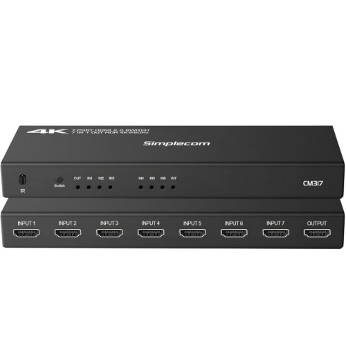 Simplecom CM317 7-Port HDMI 2.0 Switch with Remote Control, 7 IN 1 OUT Splitter, 4K@60Hz, HDCP 2.2, HDR10 & Dolby Vision Support