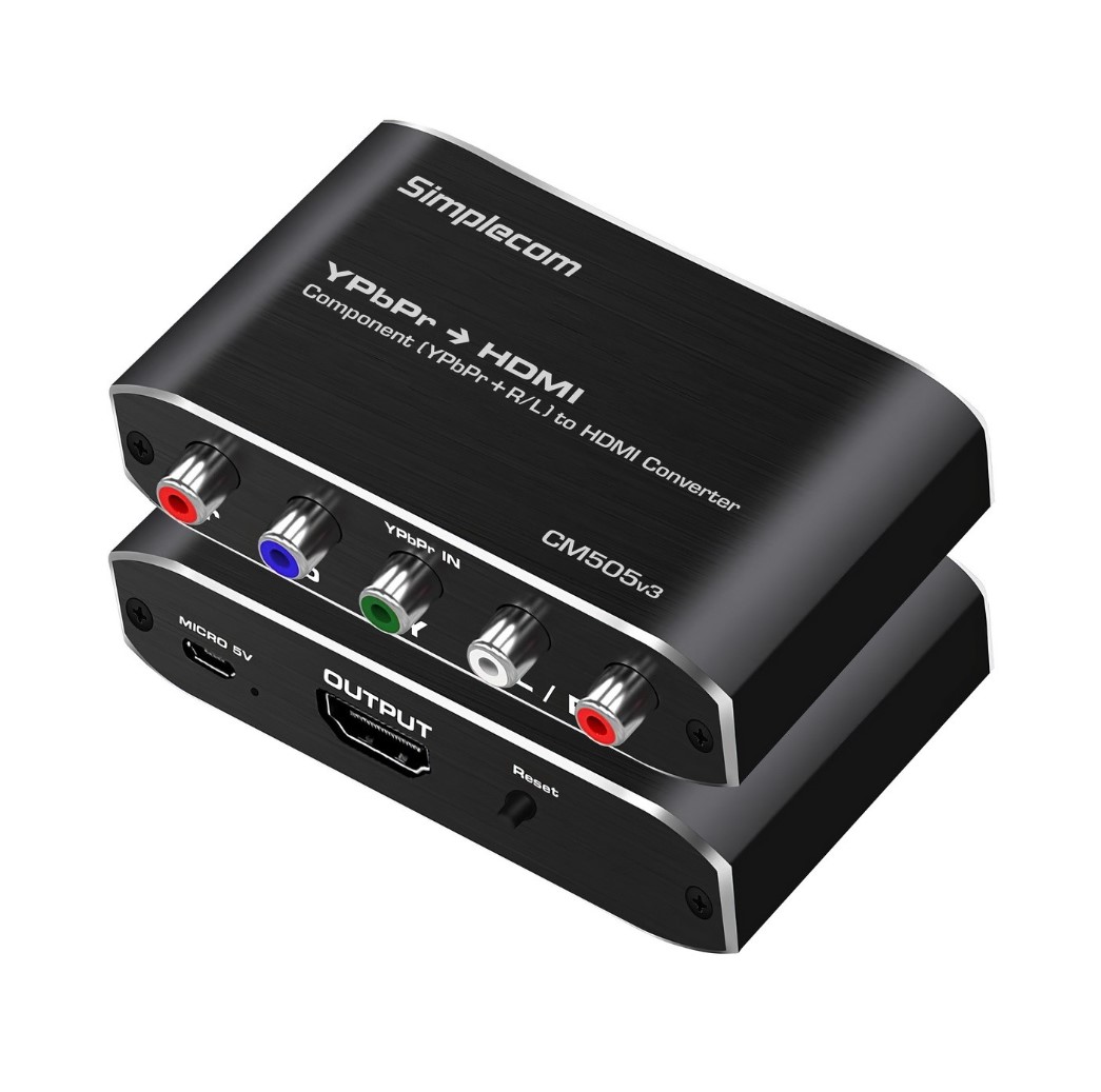 Simplecom CM505v3 Component YPbPr + Stereo R/L to HDMI Converter - Full HD 1080p Video, USB Powered, Aluminium Case