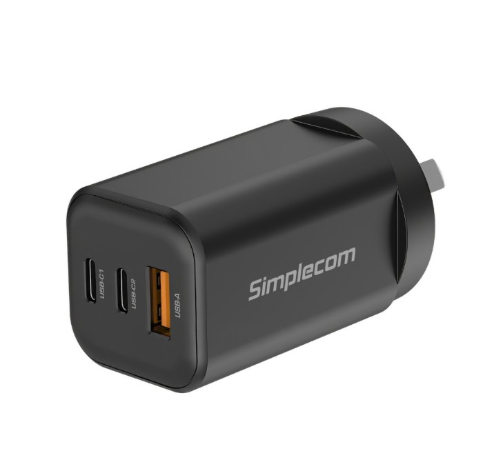 Simplecom CU365 65W 3-Port GaN USB-C PD Charger with Dual USB-C + USB-A for Phones & Laptops