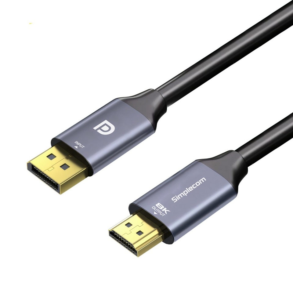 Simplecom DA218 Active DisplayPort 1.4 to HDMI 2.1 Cable 1.8M – Supports 8K@60Hz, 4K@144Hz, HDR10, HDCP Compliant