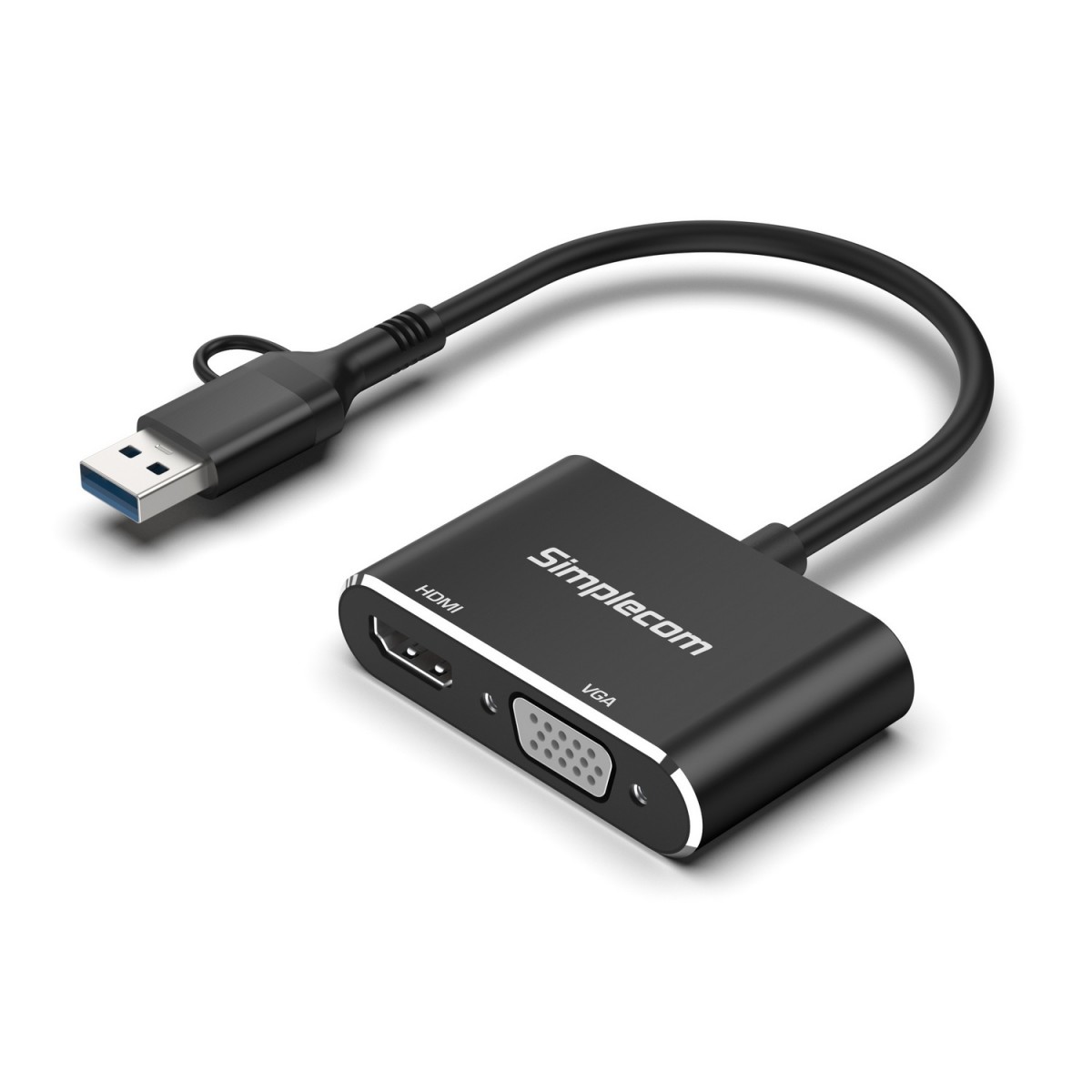 Simplecom DA326C USB 3.0 & USB-C to HDMI + VGA Video Card Adapter - Full HD 1080p, Windows 10 Compatible, Portable Aluminium Housing
