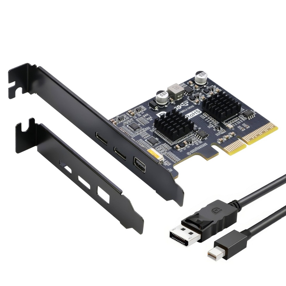 Simplecom EC365 PCIe x4 2-Port USB 3.2 Gen 2 Type-C Expansion Card with Mini DisplayPort Input for 4K@60Hz DP Alt Mode Video Passthrough