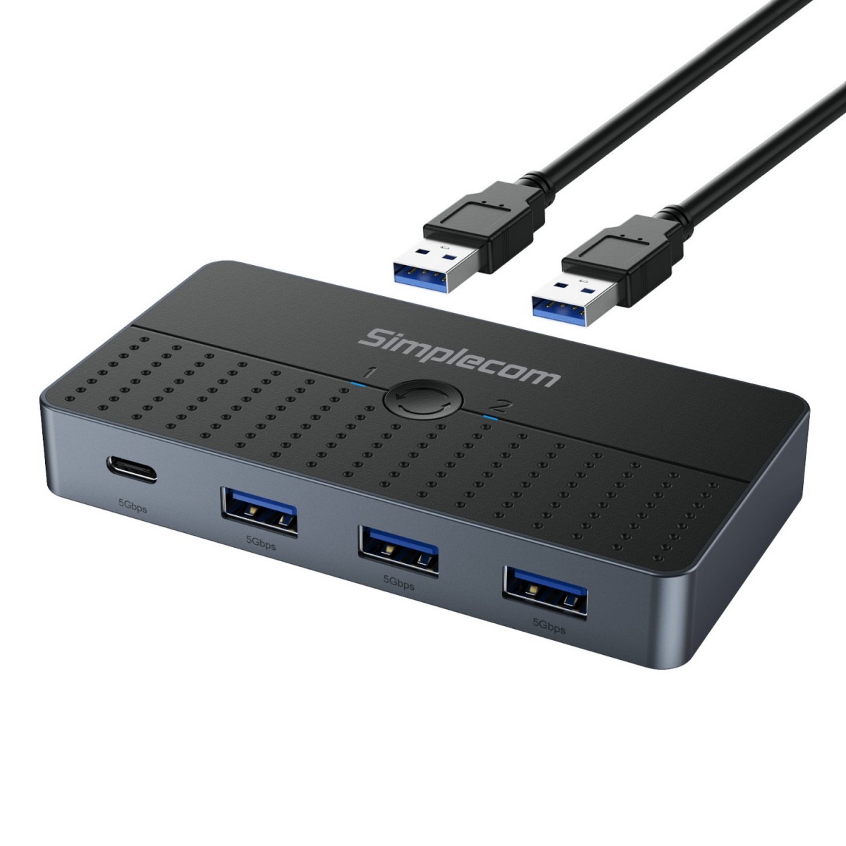 Simplecom KM320 2-Way SuperSpeed USB Switch 4-Port USB Hub with USB-C & USB 3.0 (5Gbps) for Sharing Peripherals Between Two Computers