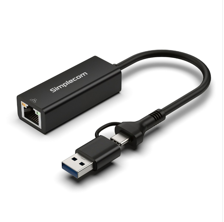 Simplecom NU315C SuperSpeed USB-C and USB-A to Gigabit Ethernet Adapter - 1000Mbps Wired Network, ASIX AX88179 Controller, Plug & Play, Aluminium Housing