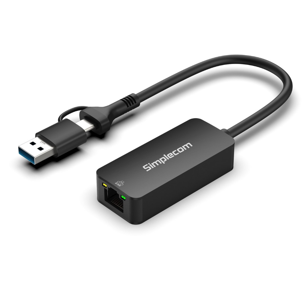 Simplecom NU405C SuperSpeed USB-C & USB-A to 2.5G Ethernet Adapter 2.5Gbps LAN, USB 3.2 Gen 1, RJ-45