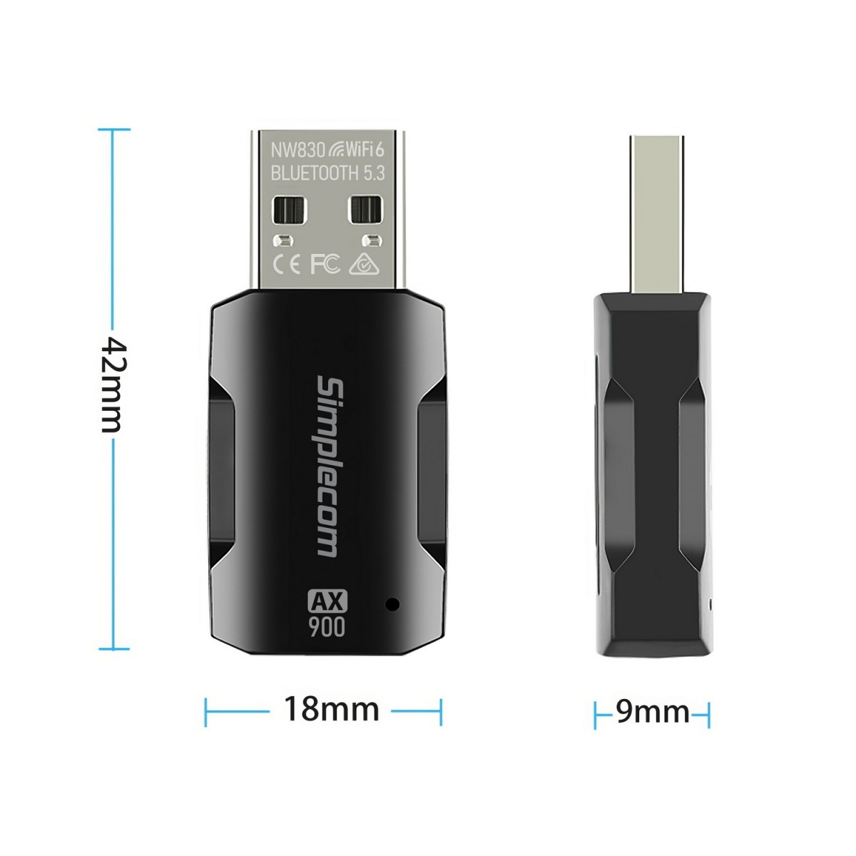Simplecom NW830 Dual Band AX900 Wi-Fi 6 & Bluetooth 5.3 USB Adapter with OFDMA, MU-MIMO & WPA3 Security