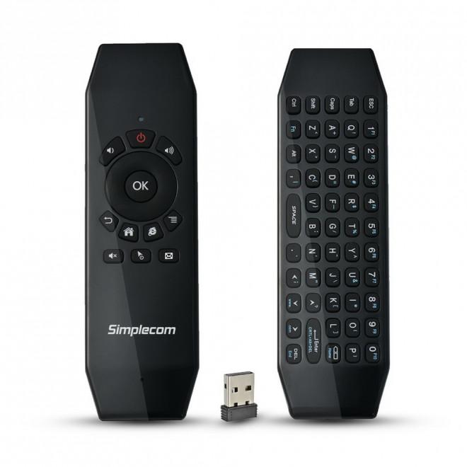 Simplecom RT150 2.4GHz Wireless Air Mouse & Keyboard with IR Learning, Rechargeable Lithium Battery, Nano USB Receiver