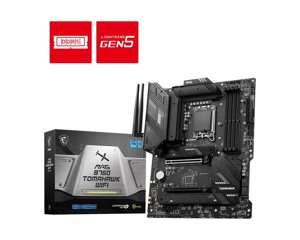 MSI MAG B760 TOMAHAWK WIFI ATX Motherboard - LGA 1700, DDR5 up to 7000+ MHz OC, PCIe 5.0 x16, Triple M.2 Gen4, Wi-Fi 6E, 2.5G LAN