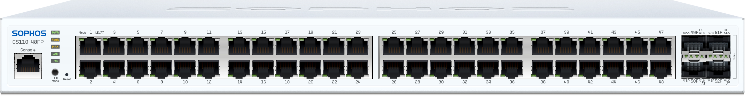 Sophos CS110-48FP 48-Port Full PoE Managed Network Switch with 4x10G SFP+ Uplinks & 740W PoE Budget, 1U Rackmount