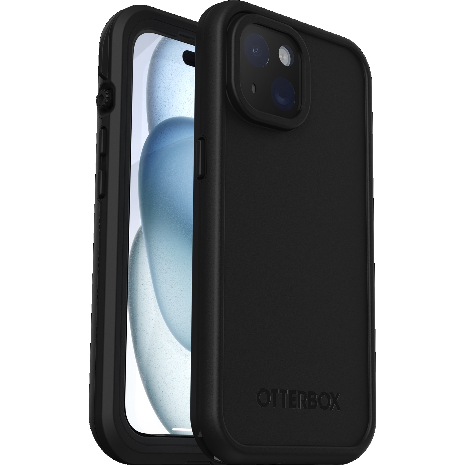 OtterBox FRĒ MagSafe Waterproof iPhone 15 Case Black - DROP+ Military Grade Protection, Built-In Screen Protector, Eco-Friendly Design