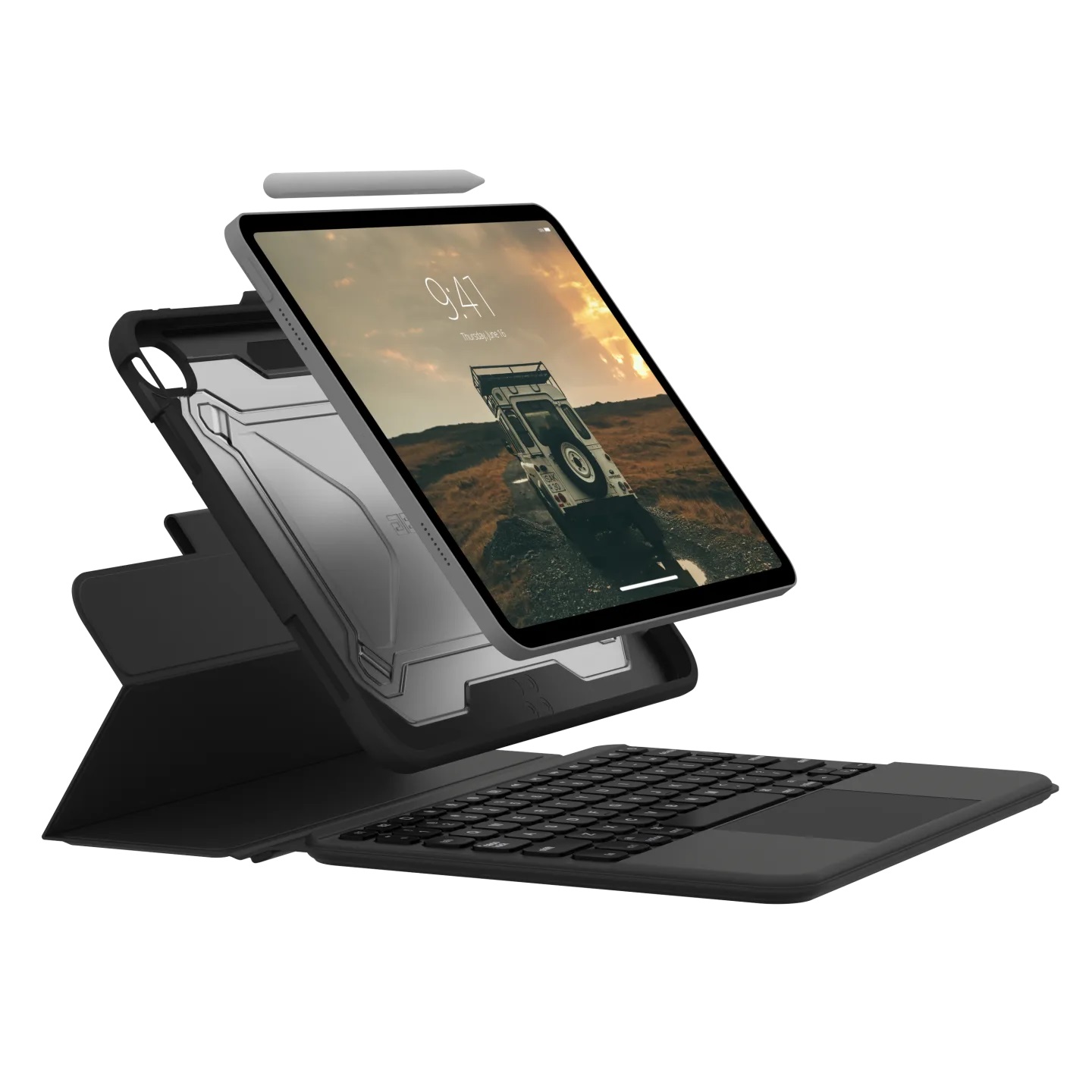 UAG Rugged Bluetooth Keyboard & Trackpad Case for Apple iPad 11" (11th Gen A16) & 10.9" (10th Gen) with Backlit Keys, Adjustable Stand, Black/Ash