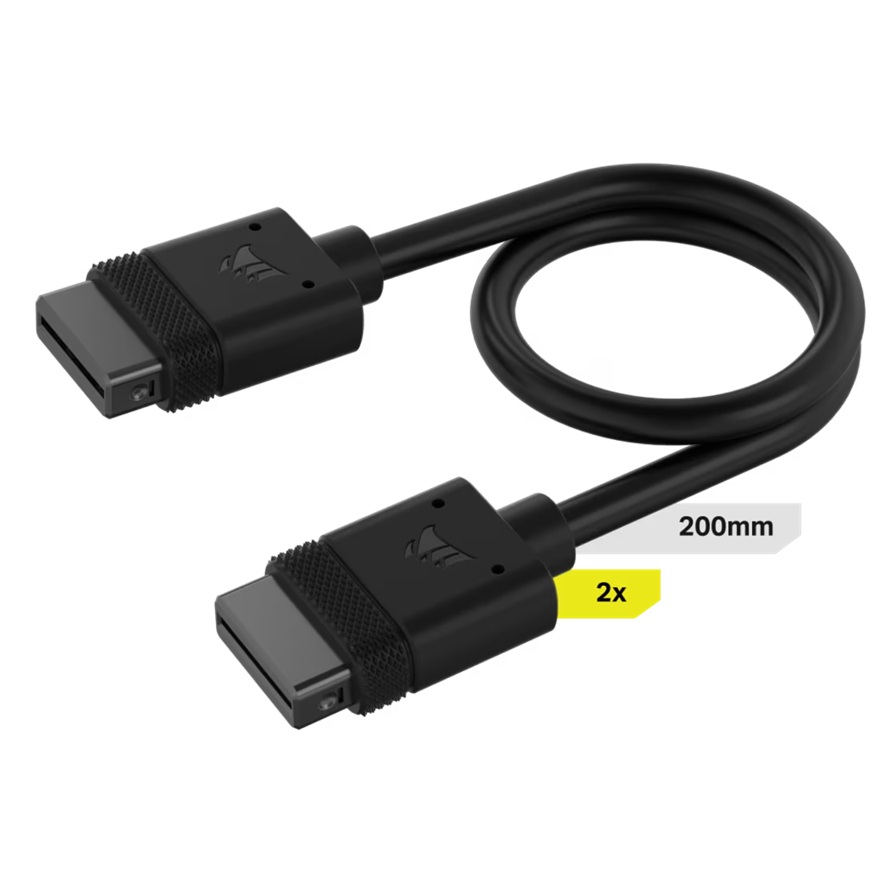 Corsair iCUE LINK Cable Kit - 2x 200mm Black Cables with Straight Reversible Connectors for PC Cooling and Lighting