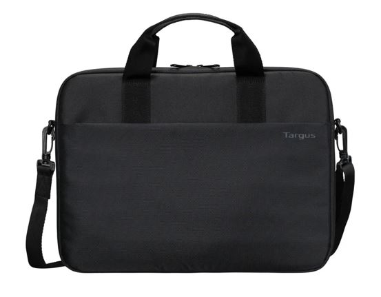 Targus 15'-16' Intellect® Slim Briefcase Zippered padded front pocket Removable adjustable shoulder strap carry handles water-resistant fabric Black