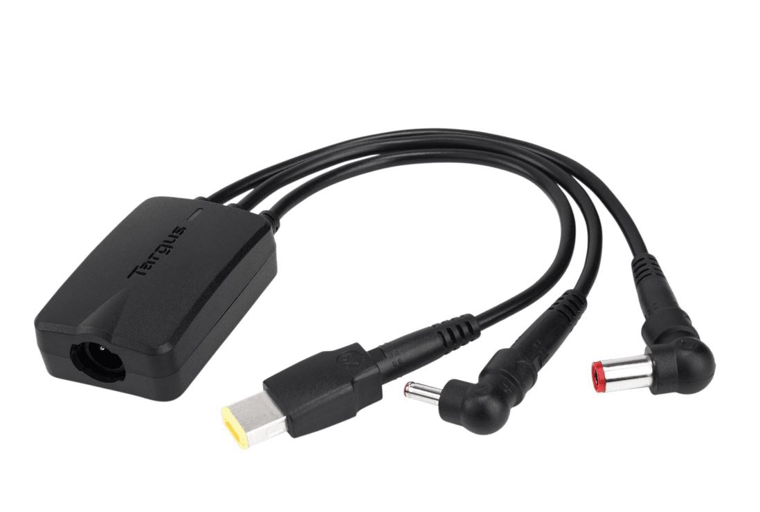 Targus 3-Way Active DC Charging Cable 3 Pin with SecureFix Clips for Multiple Power Tips Compatibility, Electrical Failsafe – ACC1009AUX