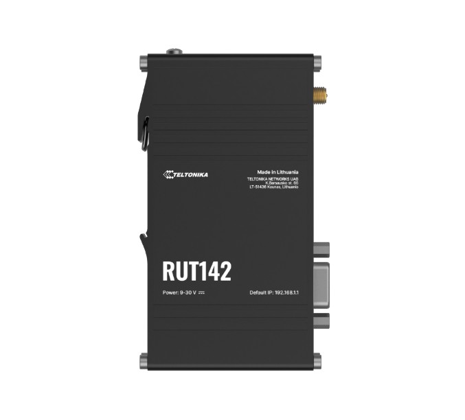 Teltonika RUT142 Industrial Ethernet Router with RS232, Wi-Fi 4 (802.11b/g/n), DIN Rail Mount, 2x 10/100 Mbps Ports, 3-Pin Power Connector (PSU Excluded)