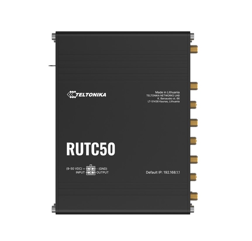 Teltonika RUTC50 5G Router - Ultra-High Speed 3.4 Gbps, Dual-Band Wi-Fi 6 with MU-MIMO, Dual SIM, 5 Gigabit Ports, GNSS & Rugged Industrial Design