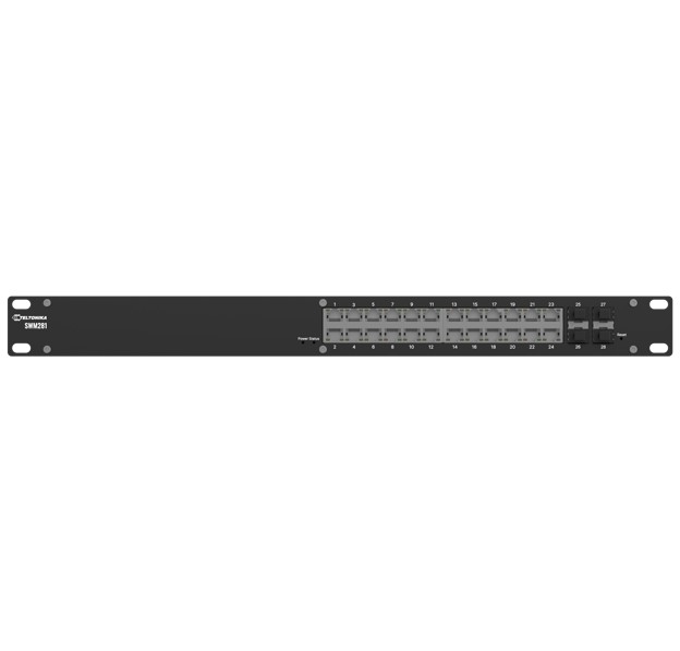 Teltonika SWM281 Managed Gigabit Ethernet Switch with 24 RJ45 Ports & 4 SFP Fiber Ports, VLAN & Industrial Protocol Support, 2-Year RMS Cloud Management