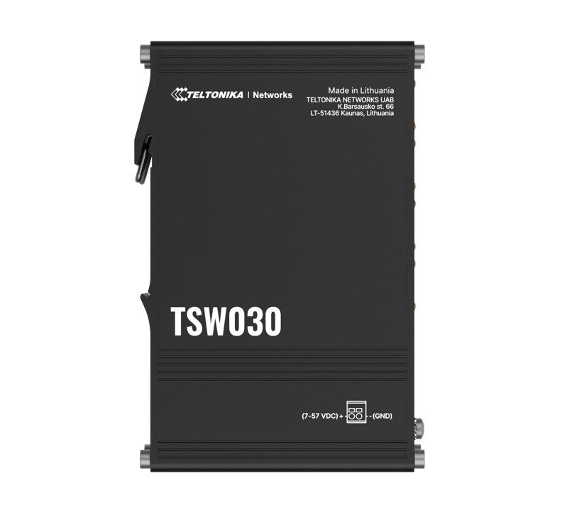 Teltonika TSW030 8-Port 10/100 Mbps Ethernet Switch with DIN Rail Mount and 2-Pin Industrial Power Input