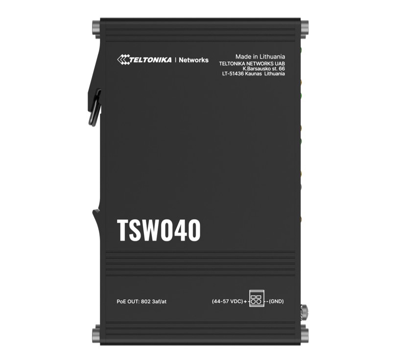 Teltonika TSW040 8-Port PoE+ Industrial Switch - 10/100 Mbps, 240W PoE Budget, DIN Rail Mount, Wide Voltage 7-57VDC