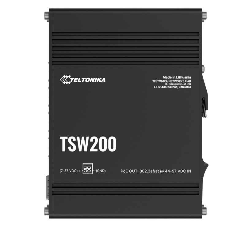 Teltonika TSW200 Industrial PoE+ Ethernet Switch with 8x Gigabit PoE+ Ports, 2x SFP Slots, 240W Power Budget, DIN-Rail Mountable