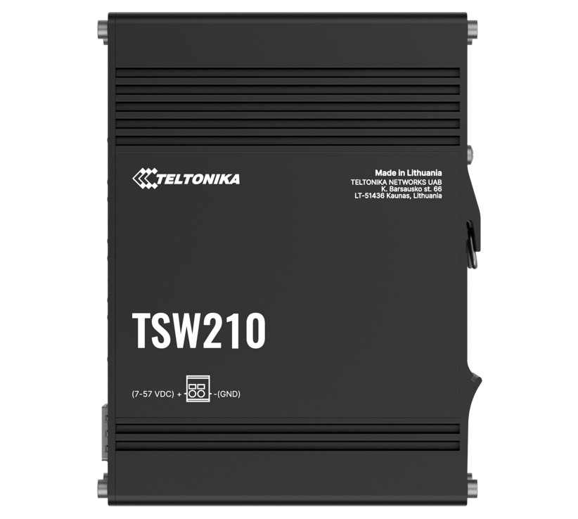 Teltonika TSW210 Industrial Ethernet Switch - 8x Gigabit RJ45 & 2x SFP Ports, 20Gbps Bandwidth, DIN Rail Mount, 7-57V DC Power Input