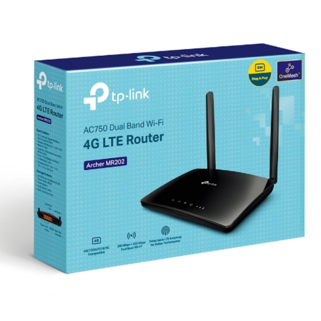 TP-Link Archer MR202 AC750 Dual Band 4G LTE Router with 300Mbps 2.4GHz & 433Mbps 5GHz Wi-Fi, External SMA-F Antennas, Nano SIM Slot