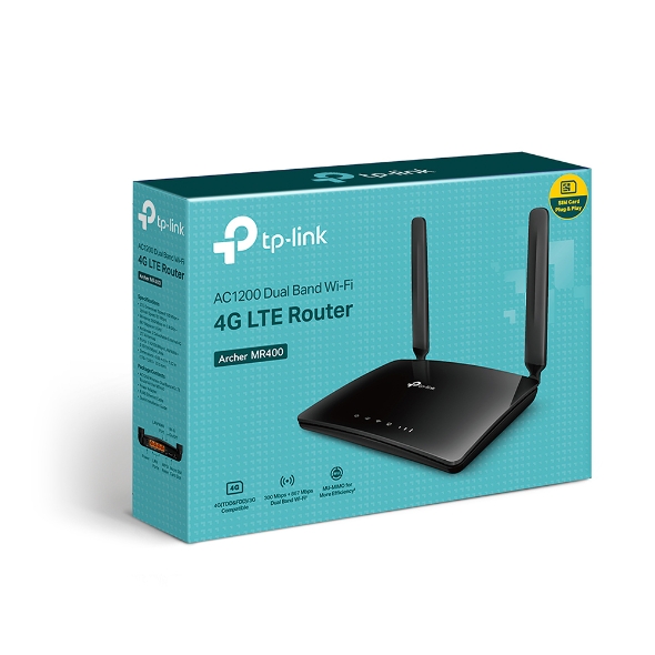 TP-Link Archer MR400 AC1200 Dual-Band 4G LTE Router with 150Mbps, 3x100Mbps LAN & B5/B28 Carrier Support
