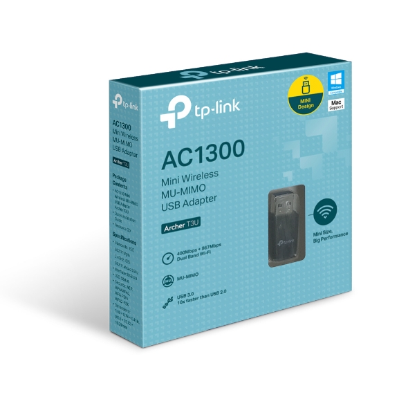 TP-Link Archer T3U AC1300 Dual-Band Mini Wireless MU-MIMO USB 3.0 Adapter - 867Mbps on 5GHz & 400Mbps on 2.4GHz for Windows & Mac