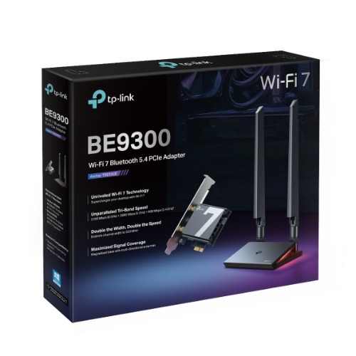 TP-Link Archer TBE550E BE9300 Wi-Fi 7 Bluetooth 5.4 PCIe Adapter Tri-Band 6GHz 5760 Mbps + 5GHz 2880 Mbps + 2.4GHz 688 Mbps for Windows 11