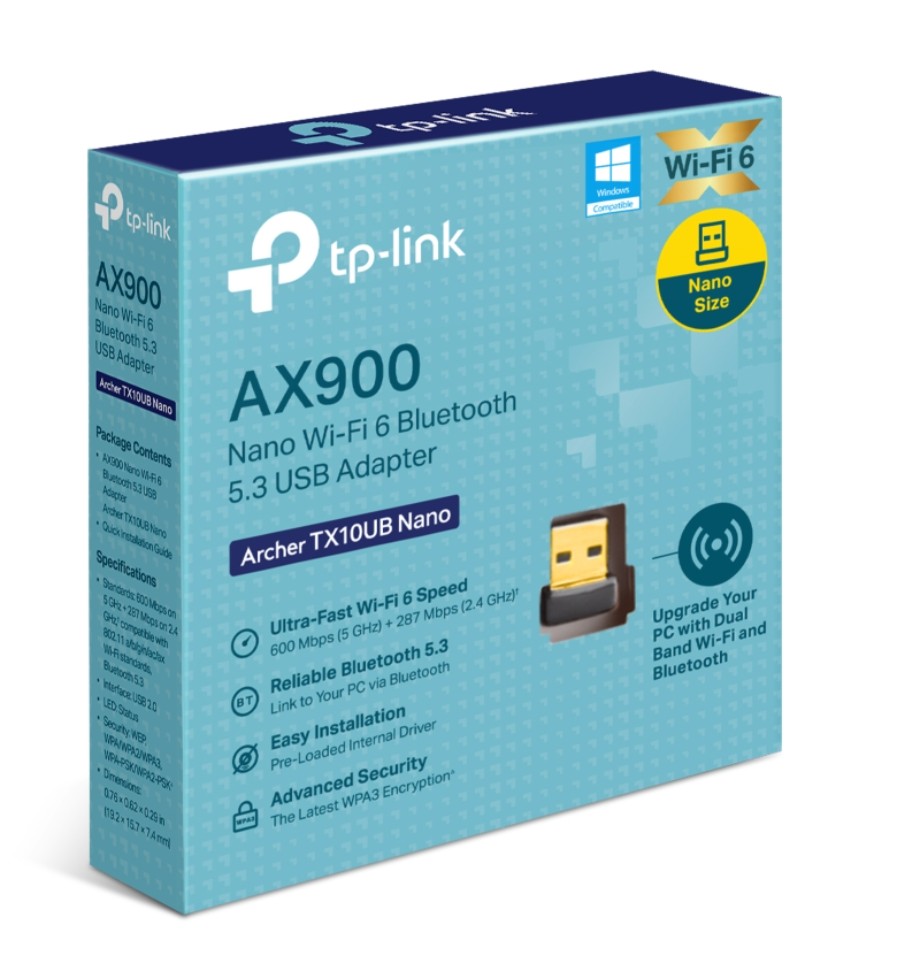 TP-Link Archer TX10UB Nano AX900 Wi-Fi 6 Bluetooth 5.3 USB 2.0 Adapter Dual Band 600Mbps 5GHz + 287Mbps 2.4GHz Nano Design