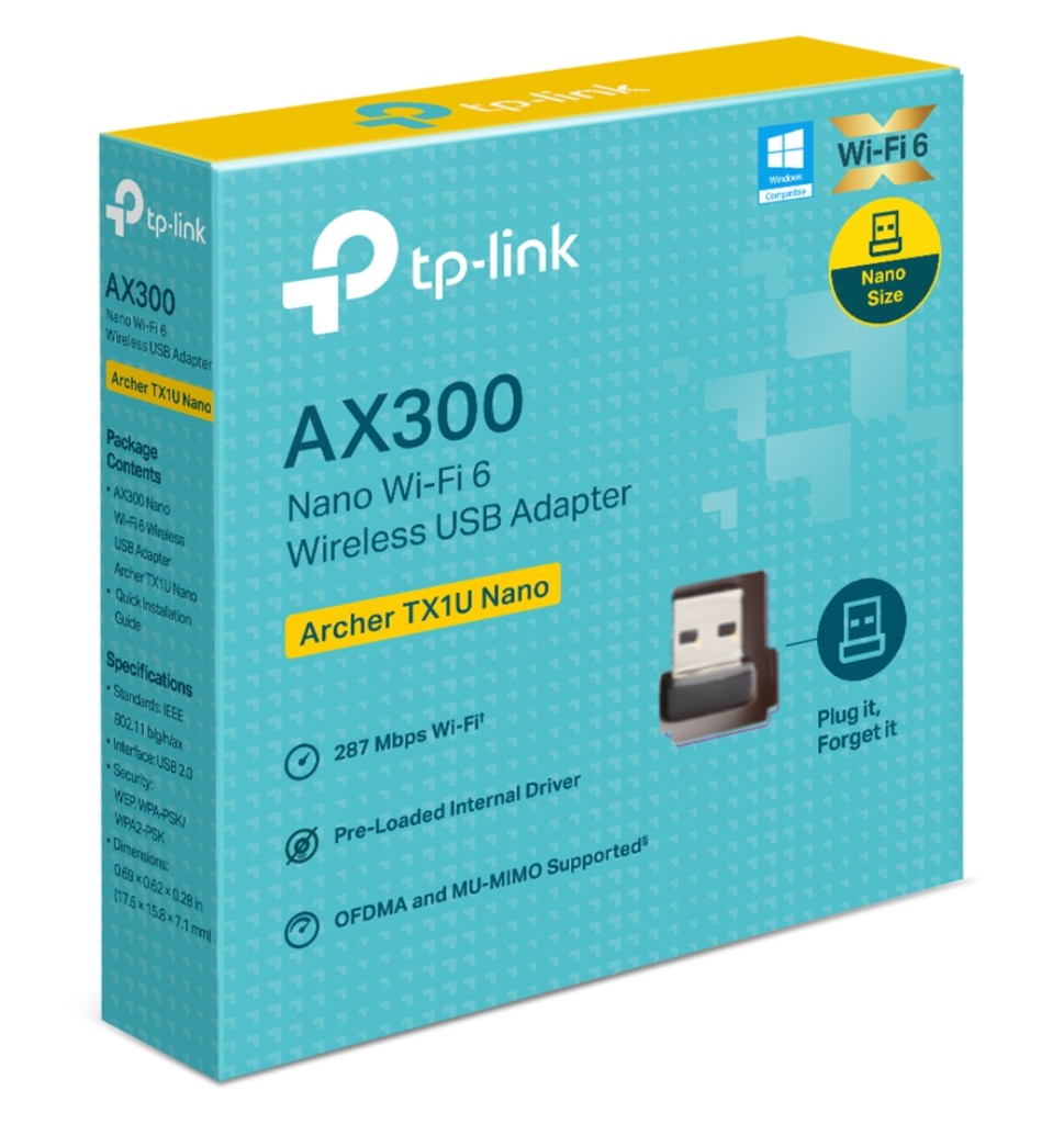 TP-Link Archer TX1U Nano AX300 Nano Wi-Fi 6 USB Adapter with 287 Mbps Speed on 2.4 GHz, MU-MIMO, OFDMA, USB 2.0, Internal Antennas