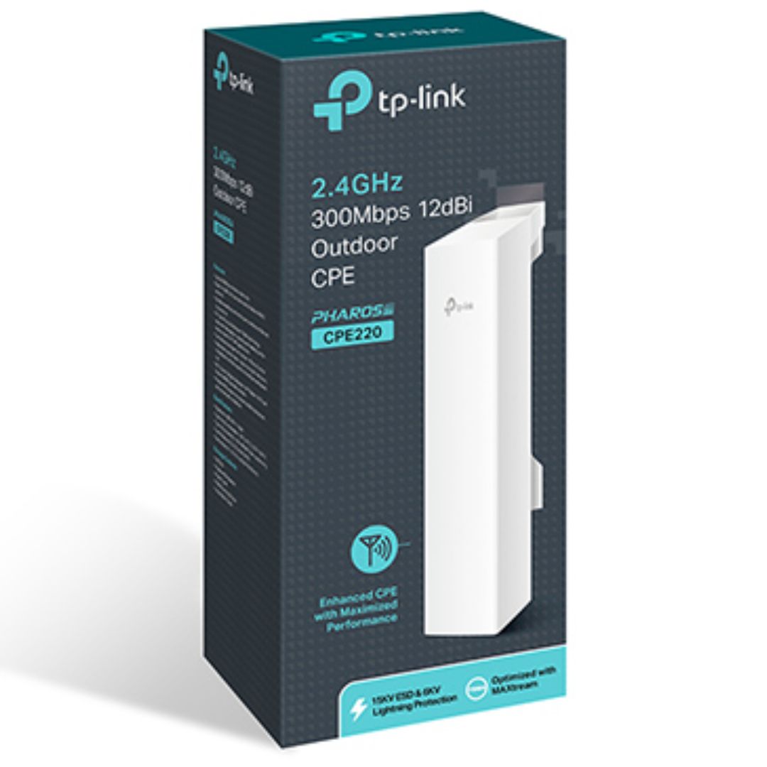 TP-Link CPE220 2.4GHz 300Mbps 12dBi Outdoor CPE Wireless Access Point with 13km+ Range & Pharos MAXtream TDMA