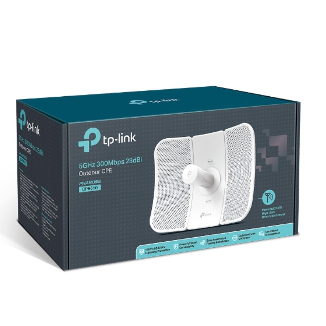 TP-Link CPE610 5GHz 300Mbps Outdoor Wireless CPE with 23dBi High-Gain Directional MIMO Antenna, IP65 Weatherproof, Passive PoE, Multi-mode Access Point