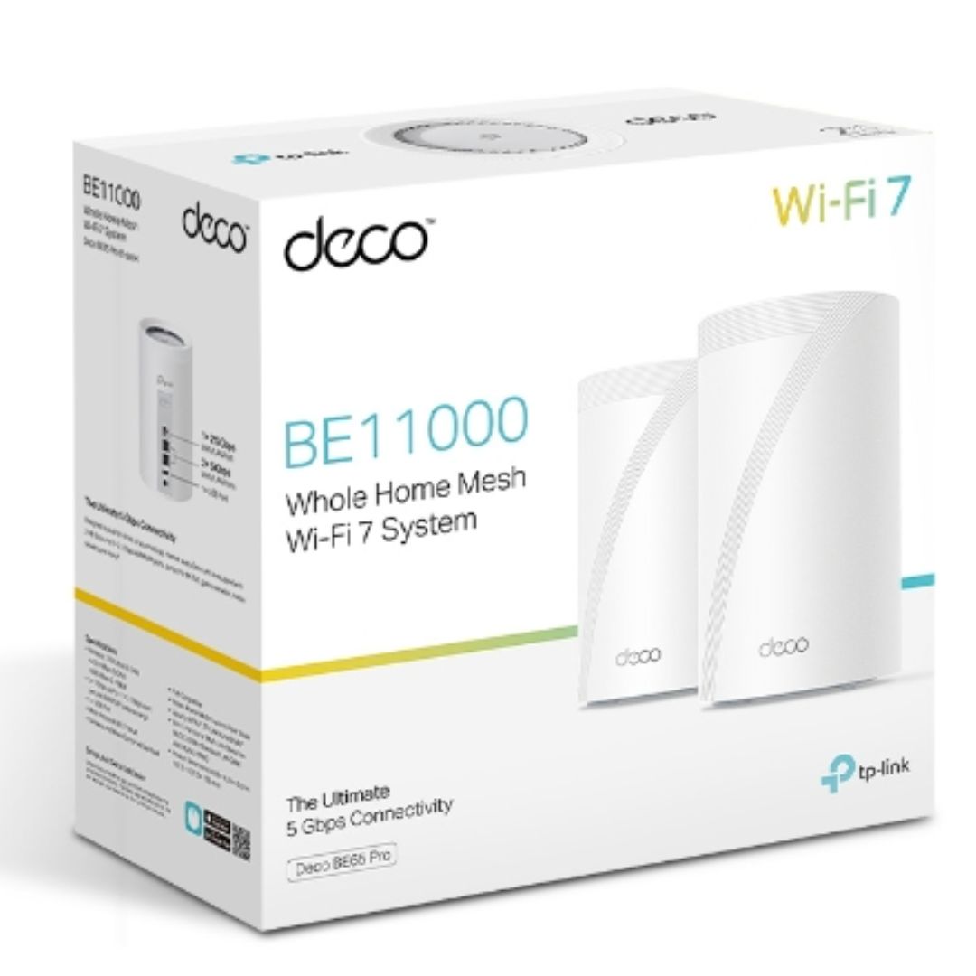 TP-Link Deco BE65 Pro (2-Pack) Whole Home Mesh WiFi 7 System BE11000 Tri-Band 11 Gbps Wireless Router with Multi-Gig Ethernet & Combined Backhaul