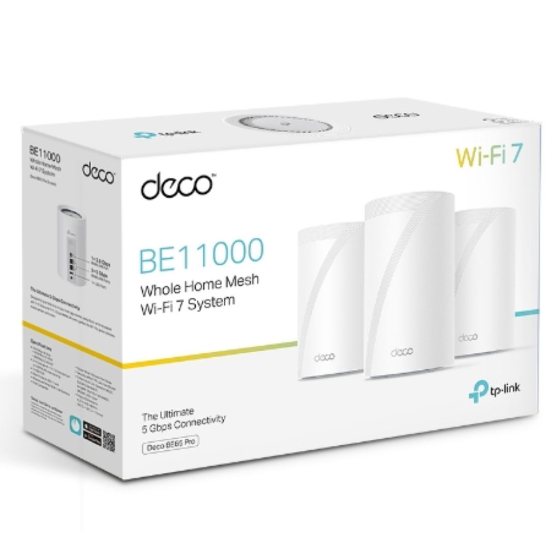 TP-Link Deco BE65 Pro (3-Pack) BE11000 Tri-Band WiFi 7 Mesh System with Multi-Gig Ethernet and HomeShield Security