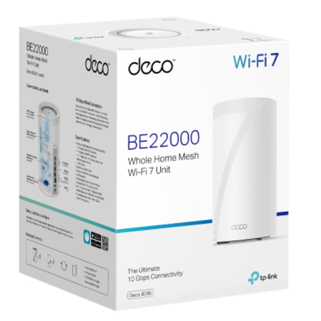 TP-Link Deco BE85 Tri-Band Wi-Fi 7 Mesh System - 22 Gbps, Dual 10 Gbps & 2.5 Gbps Ports, Combined Wired & Wireless Backhaul