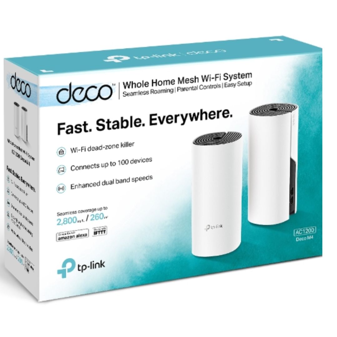 TP-Link Deco M4 (2-Pack) AC1200 Whole Home Mesh Wi-Fi System – 260sqm Coverage, Supports 100 Devices, Parental Controls, Gigabit Ethernet