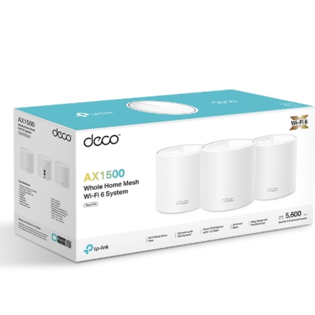 TP-Link Deco X1500 3-Pack AX1500 Whole Home Mesh Wi-Fi 6 System - Dual-Band 1201 Mbps 5 GHz + 300 Mbps 2.4 GHz, Covers up to 5600 sq.ft