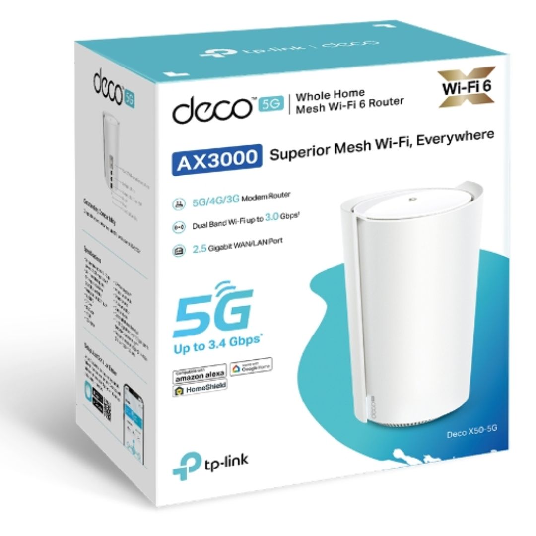 TP-Link Deco X50-5G AX3000 Whole Home Mesh WiFi 6 Gateway with 5G Sub-6 GHz, 2.5 Gbps Wired, Dual-Band 2402+574 Mbps, 4G LTE Cat19 Support
