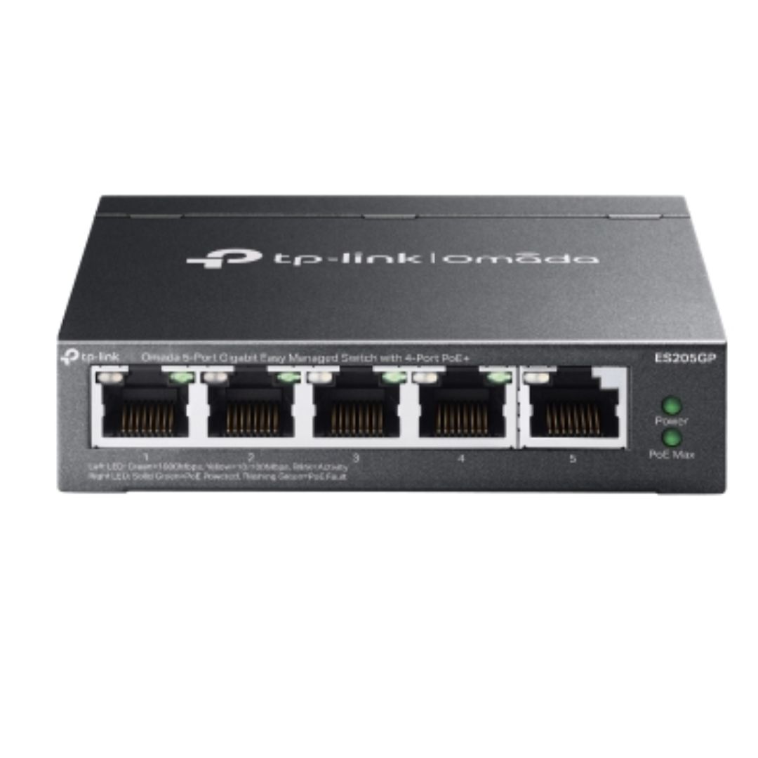 TP-Link ES205GP Omada 5-Port Gigabit Easy Managed Switch with 4-Port PoE+, 65W Power Budget, VLAN, QoS, IGMP Snooping, Loop Prevention