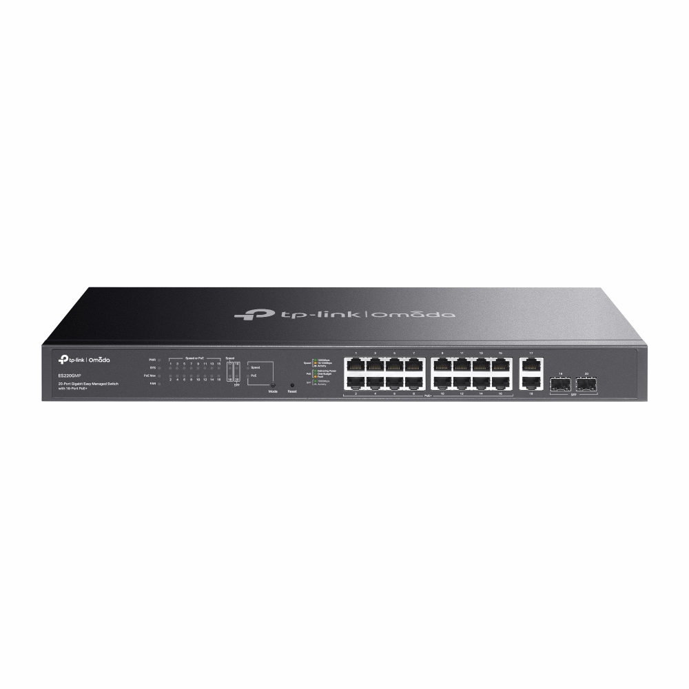 TP-Link ES220GMP Omada 20-Port Gigabit Easy Managed Switch with 16-Port PoE+, 250W Power Budget, PoE Auto Recovery & Cloud Management