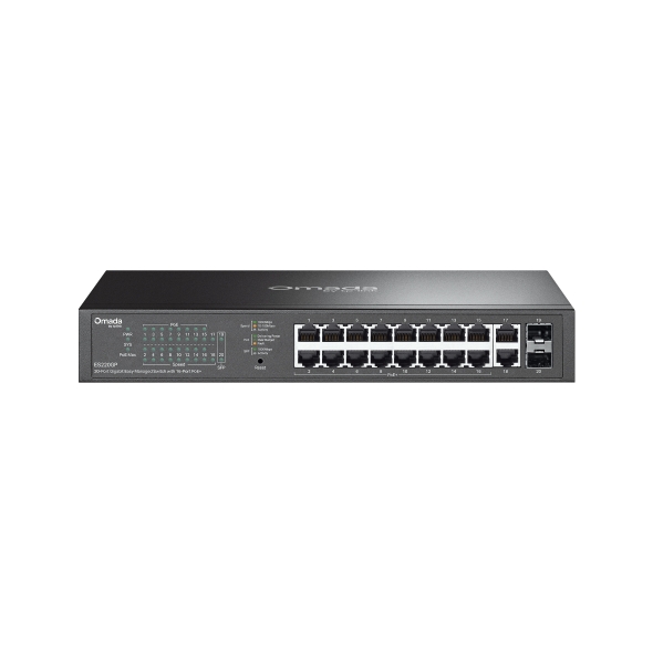 TP-Link ES220GP Omada 20-Port Gigabit Easy Managed Switch with 16-Port PoE+ 150W Budget, Fanless Metal Rackmount