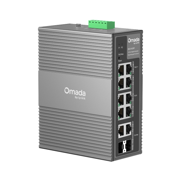 TP-Link IES210GPP Omada 10-Port Gigabit Industrial Managed Switch with 6 PoE+ Ports and 2 PoE++ Ports, 240W PoE Budget, -40°C to 75°C Rated