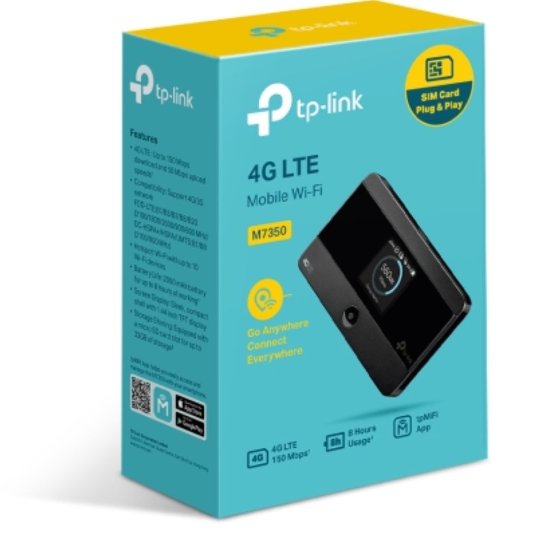 TP-Link M7350 4G LTE Mobile Wi-Fi Hotspot - 150Mbps Download, 50Mbps Upload, 2000mAh Battery, Supports up to 10 Devices, microSD Slot, iOS/Android App
