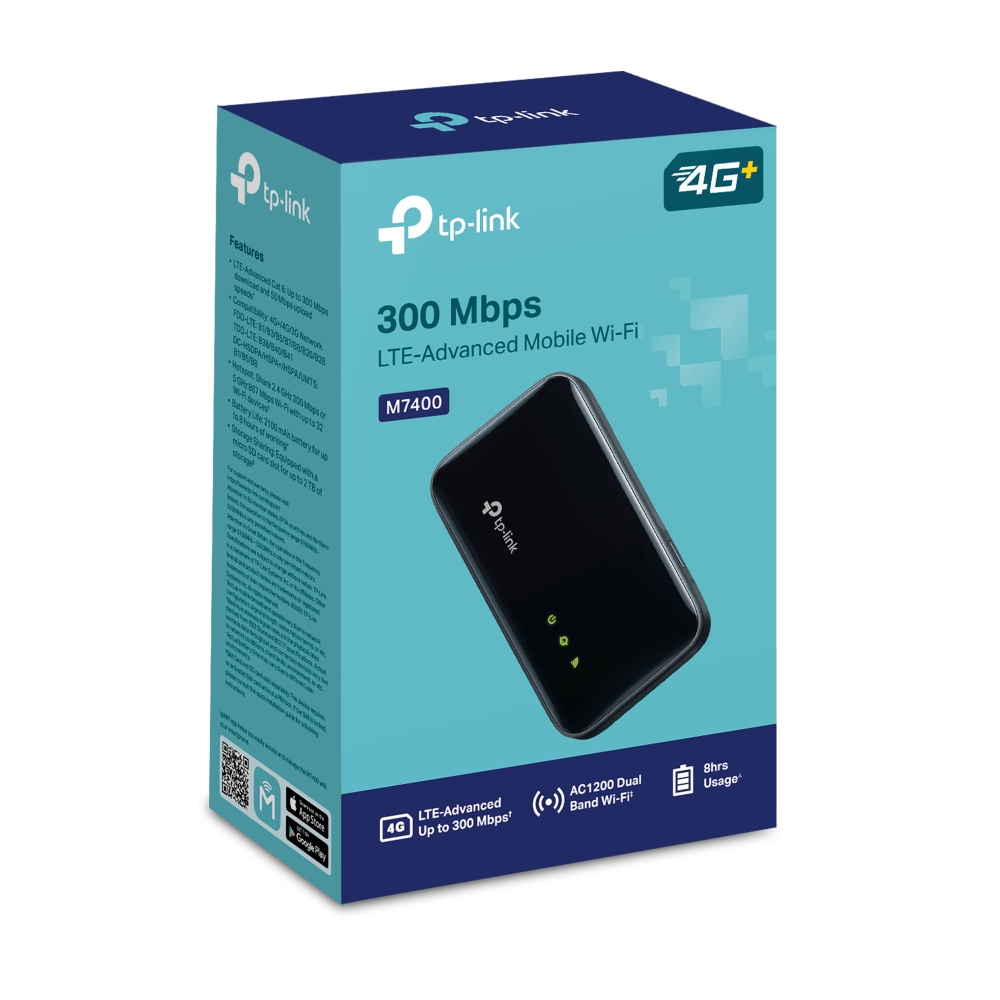 TP-Link M7400 LTE-Advanced Mobile Wi-Fi Hotspot - 300 Mbps Download, Supports 32 Devices, 2100mAh Battery, Dual-Band Wi-Fi