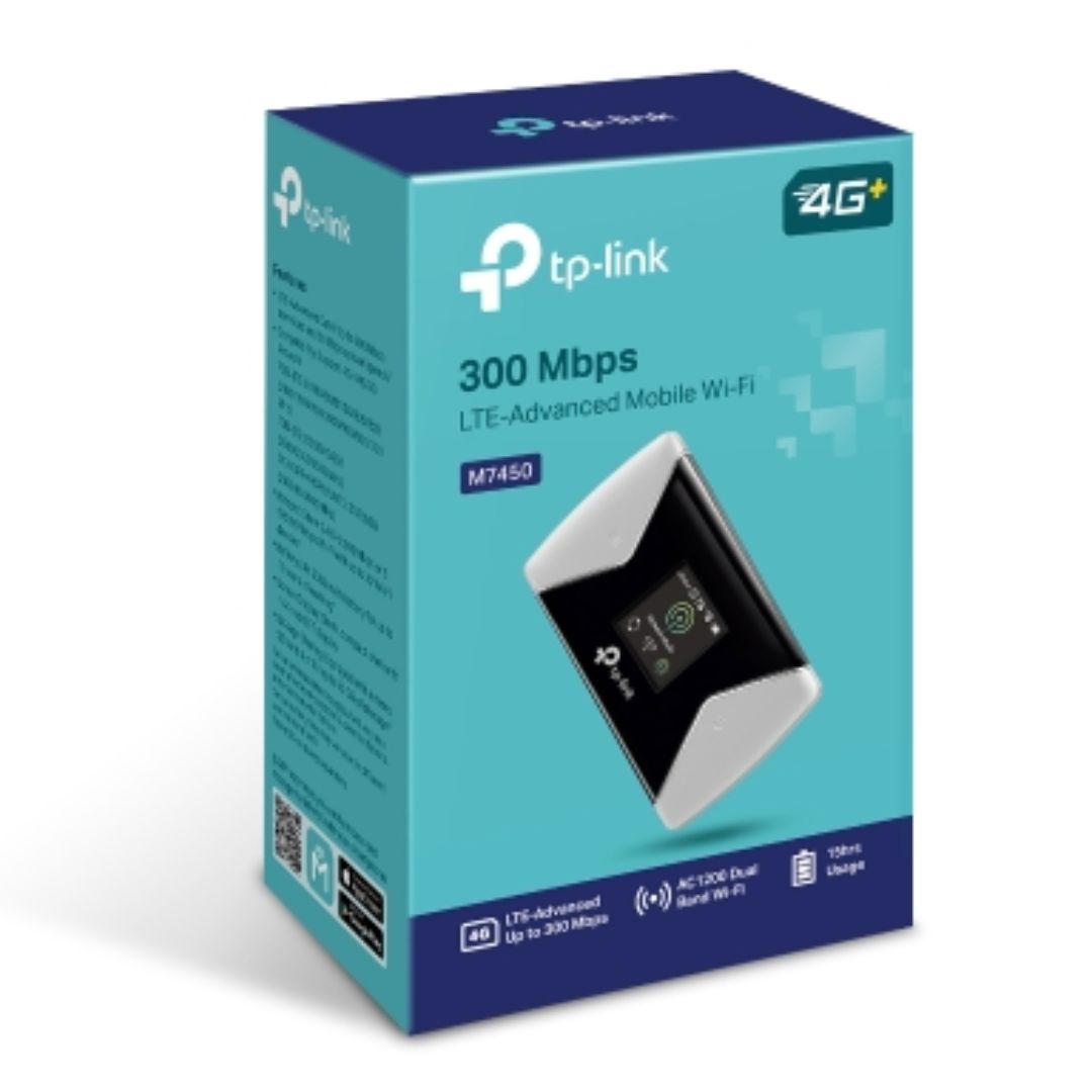 TP-Link M7450 LTE-Advanced Cat6 Mobile Wi-Fi Hotspot, 300 Mbps 4G LTE, microSD Slot, 3000mAh Battery, Supports 32 Devices, Dual Band Wi-Fi