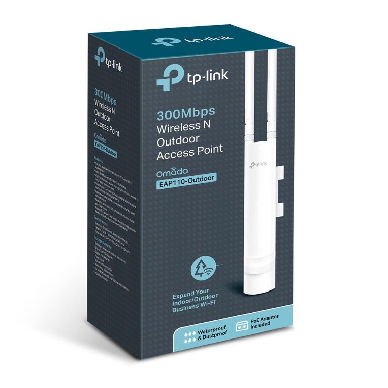 TP-Link Omada EAP110 Outdoor 300Mbps Wireless N Access Point with 2x5dBi Omni Antennas & Passive PoE - Weatherproof Wi-Fi for Outdoor Use
