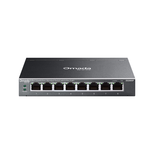 TP-Link Omada ES208GP 8-Port Gigabit Easy Managed PoE+ Switch with 64W Power Budget, Fanless Metal Desktop/Walls Mount