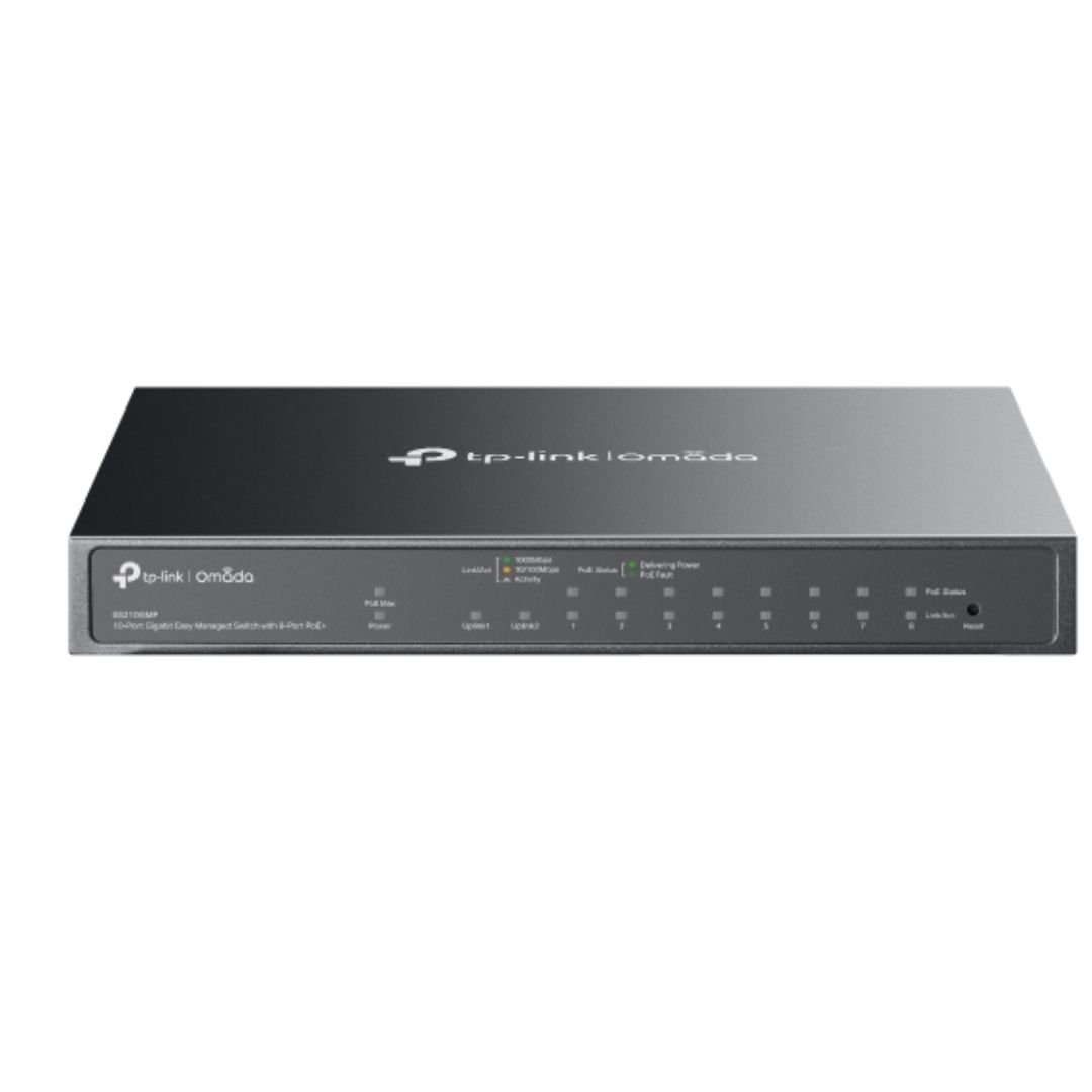 TP-Link Omada ES210GMP 10-Port Gigabit Easy Managed Switch with 8-Port PoE+ and 123W Power Budget, Fanless Metal Design, Cloud Management